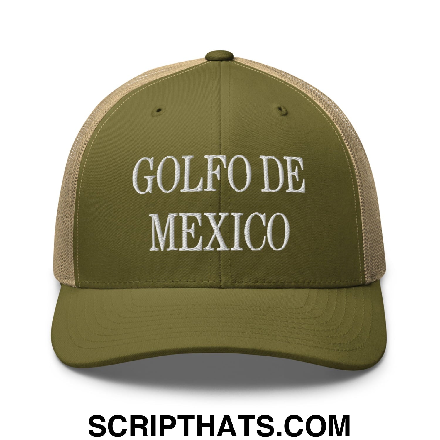 Golfo de Mexico Embroidered Mesh Trucker Hat Moss Khaki