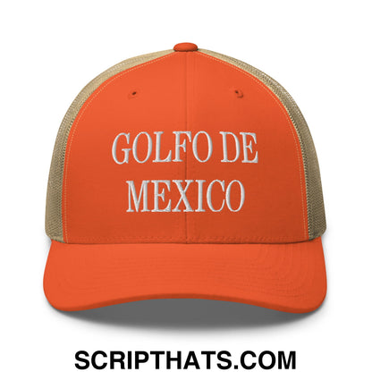 Golfo de Mexico Embroidered Mesh Trucker Hat Rustic Orange Khaki