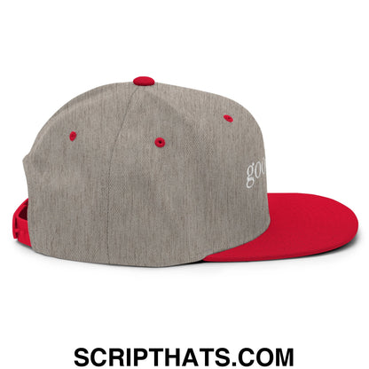 good boy Embroidered Flat Bill Brim Snapback Hat Heather Grey Red