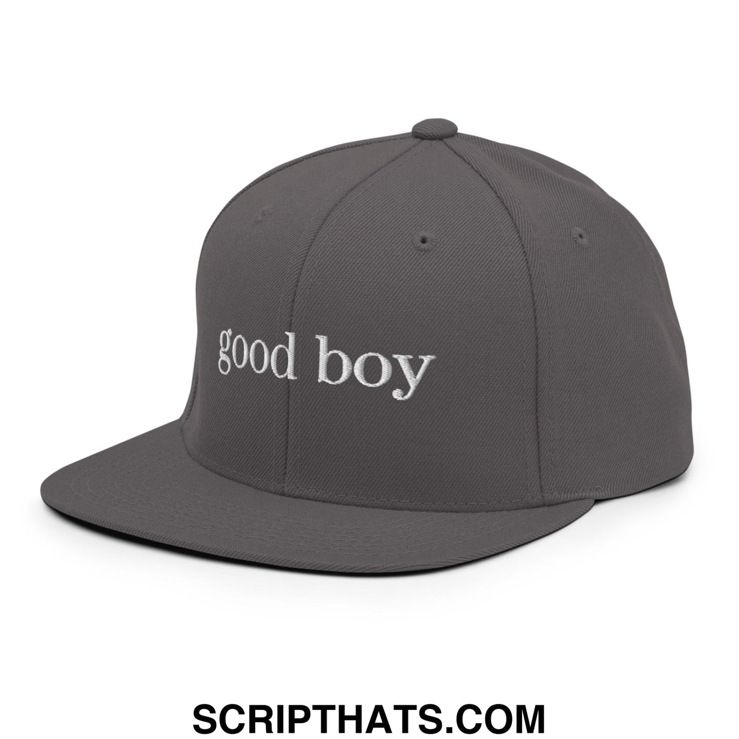 good boy Embroidered Flat Bill Brim Snapback Hat Dark Grey