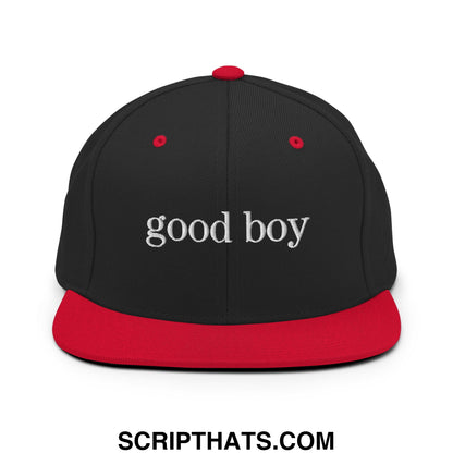 good boy Embroidered Flat Bill Brim Snapback Hat Black Red