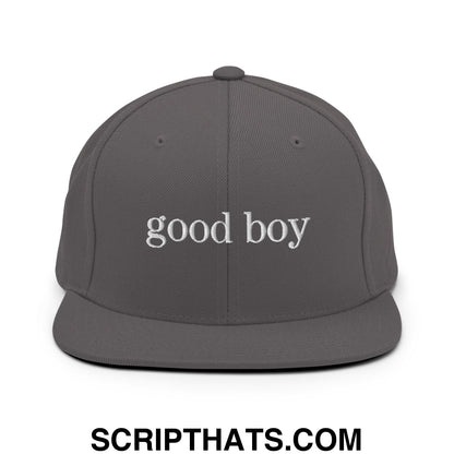 good boy Embroidered Flat Bill Brim Snapback Hat Dark Grey
