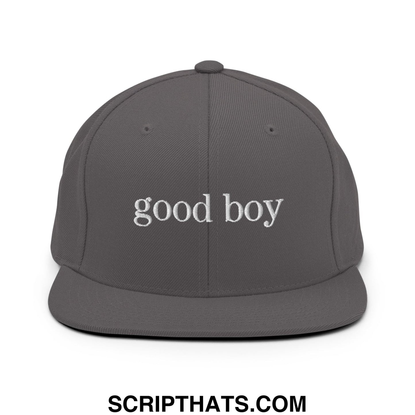 good boy Embroidered Flat Bill Brim Snapback Hat Dark Grey