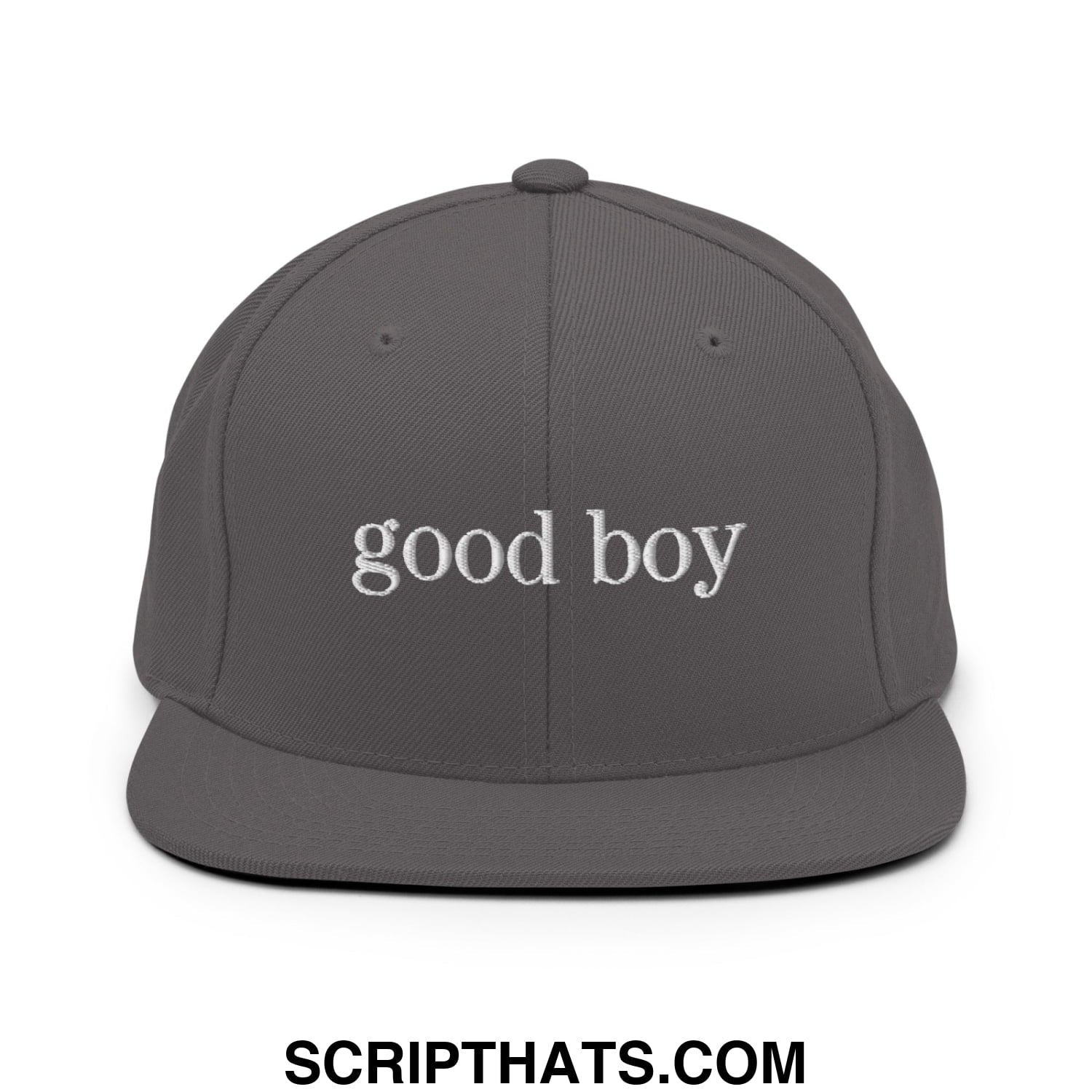 good boy Embroidered Flat Bill Brim Snapback Hat Dark Grey