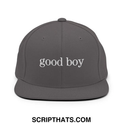 good boy Embroidered Flat Bill Brim Snapback Hat Dark Grey