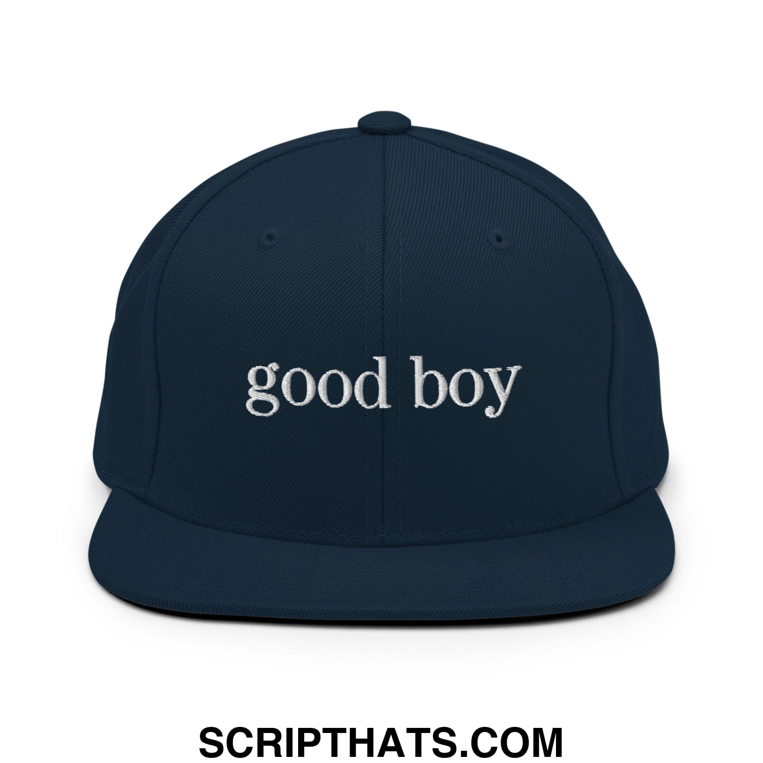 good boy Embroidered Flat Bill Brim Snapback Hat Dark Navy