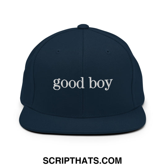 good boy Embroidered Flat Bill Brim Snapback Hat Dark Navy