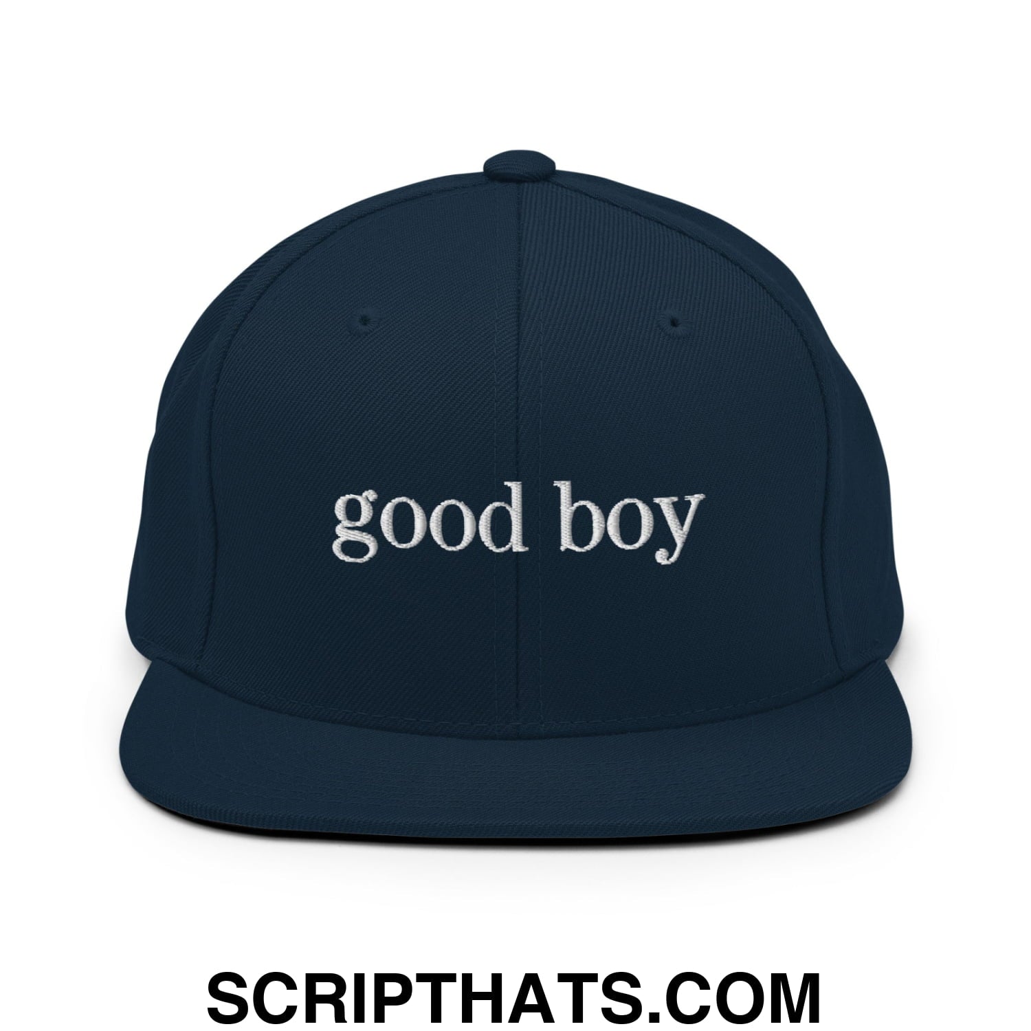 good boy Embroidered Flat Bill Brim Snapback Hat Dark Navy