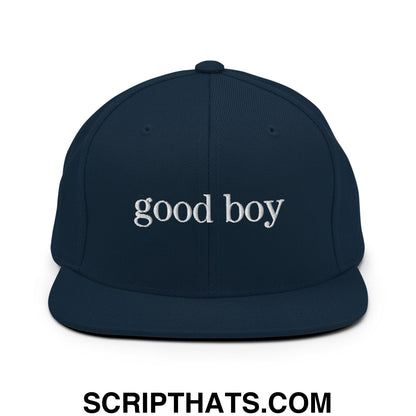 good boy Embroidered Flat Bill Brim Snapback Hat Dark Navy
