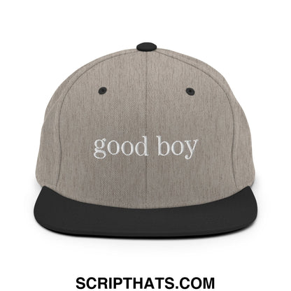 good boy Embroidered Flat Bill Brim Snapback Hat Heather Black