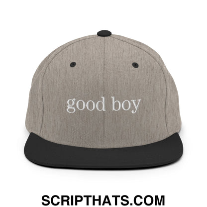 good boy Embroidered Flat Bill Brim Snapback Hat Heather Black