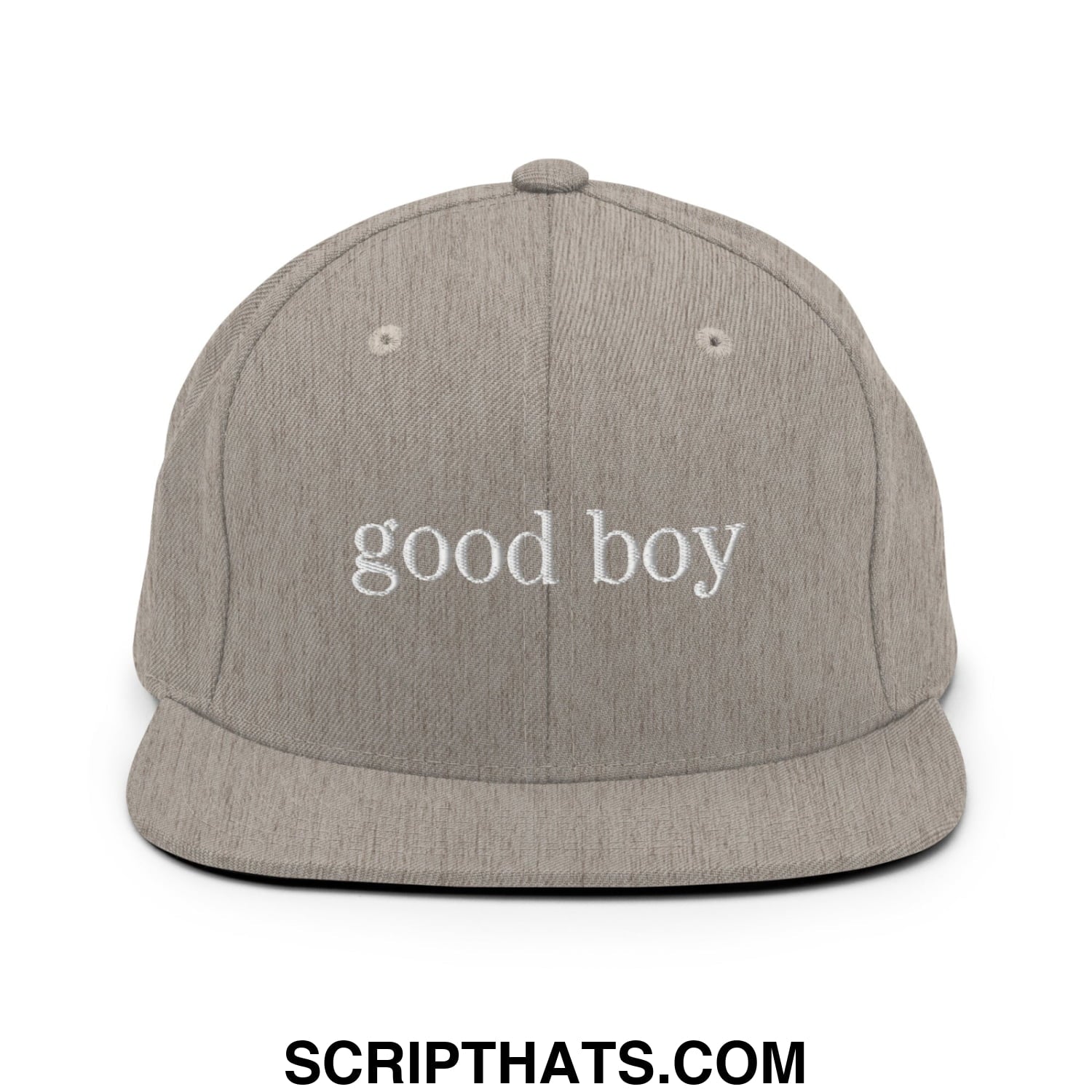 good boy Embroidered Flat Bill Brim Snapback Hat Heather Grey