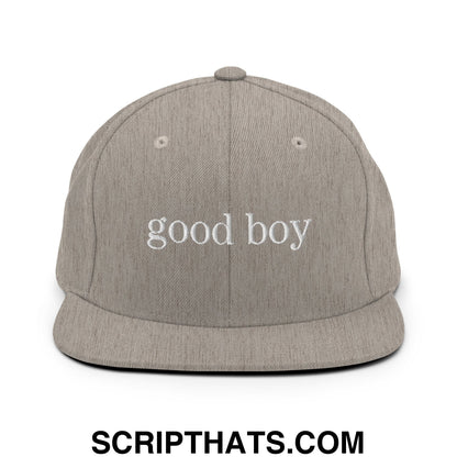 good boy Embroidered Flat Bill Brim Snapback Hat Heather Grey