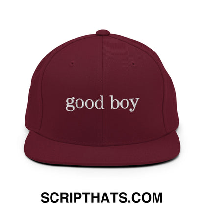 good boy Embroidered Flat Bill Brim Snapback Hat Maroon