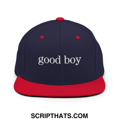 good boy Embroidered Flat Bill Brim Snapback Hat Navy Red