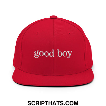 good boy Embroidered Flat Bill Brim Snapback Hat Red