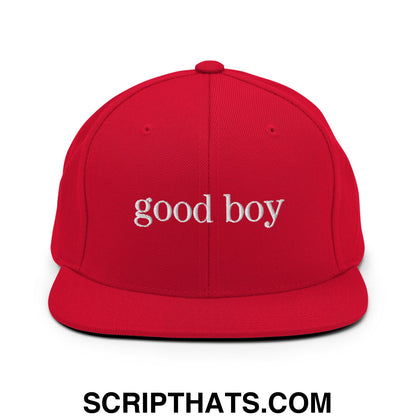 good boy Embroidered Flat Bill Brim Snapback Hat Red