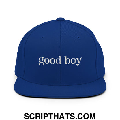 good boy Embroidered Flat Bill Brim Snapback Hat Royal Blue