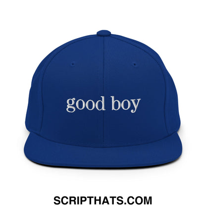 good boy Embroidered Flat Bill Brim Snapback Hat Royal Blue