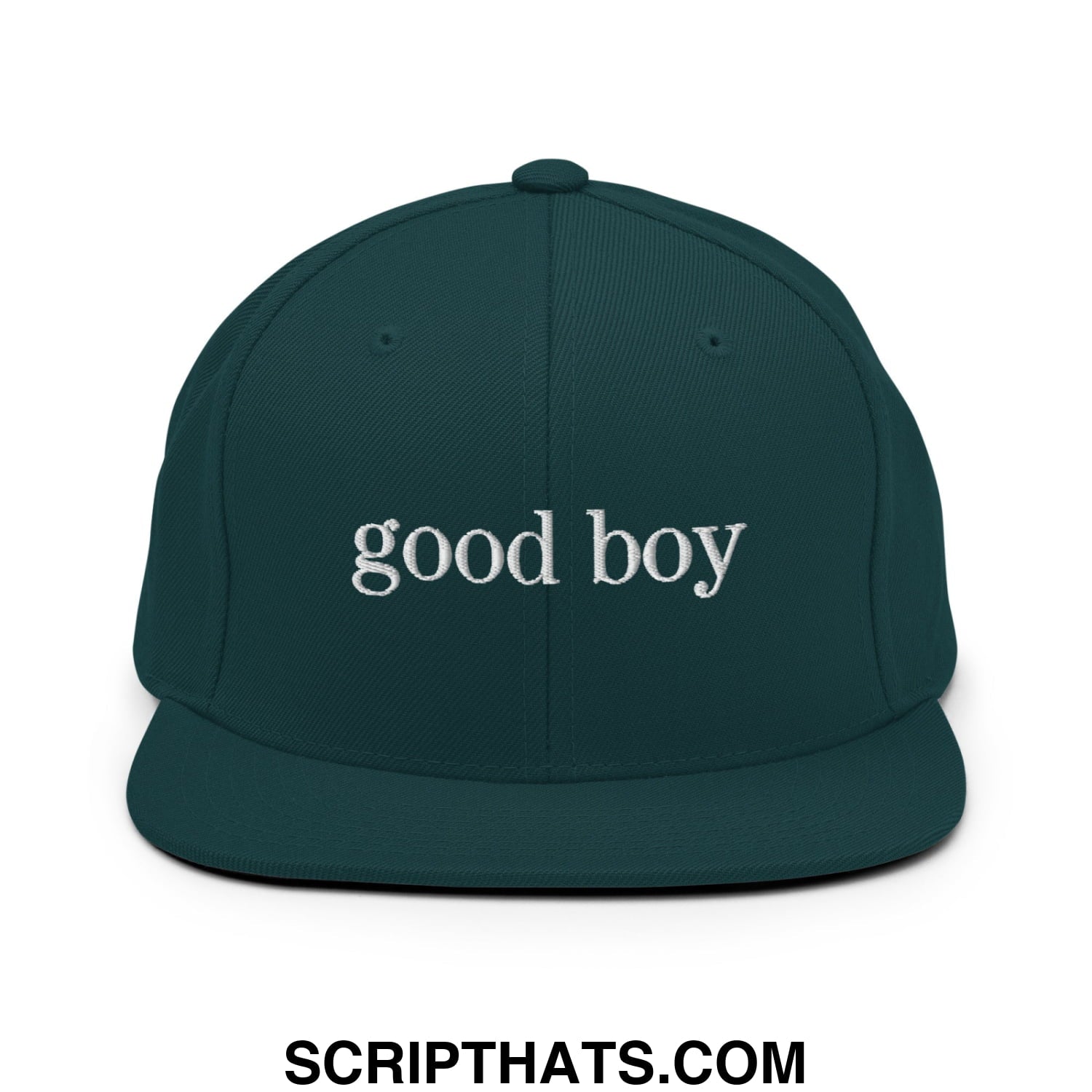 good boy Embroidered Flat Bill Brim Snapback Hat Spruce
