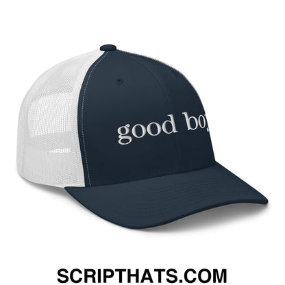 good boy Embroidered Mesh Trucker Hat Navy White