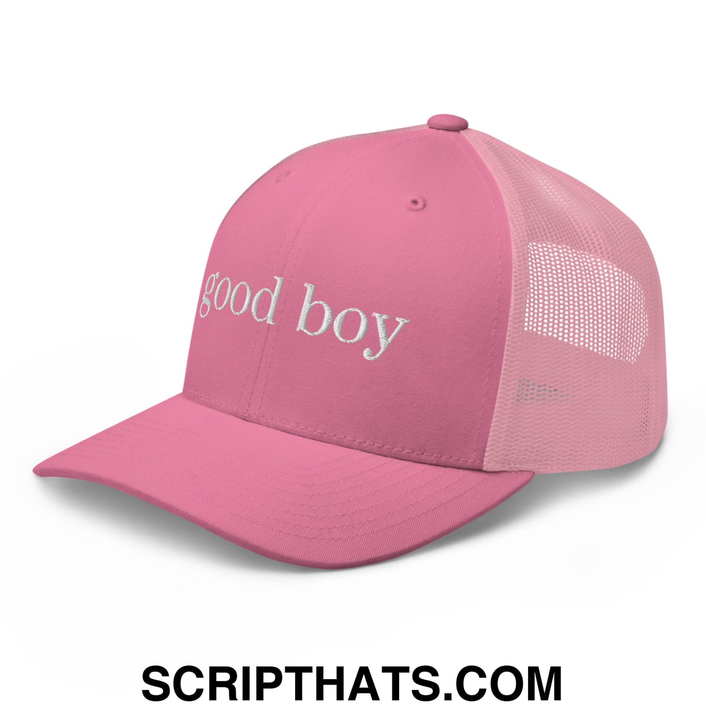 good boy Embroidered Mesh Trucker Hat Pink