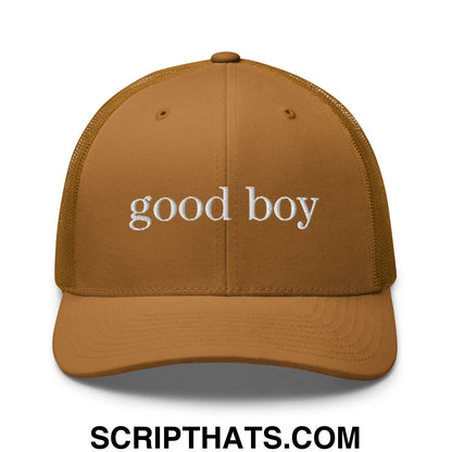 good boy Embroidered Mesh Trucker Hat Caramel