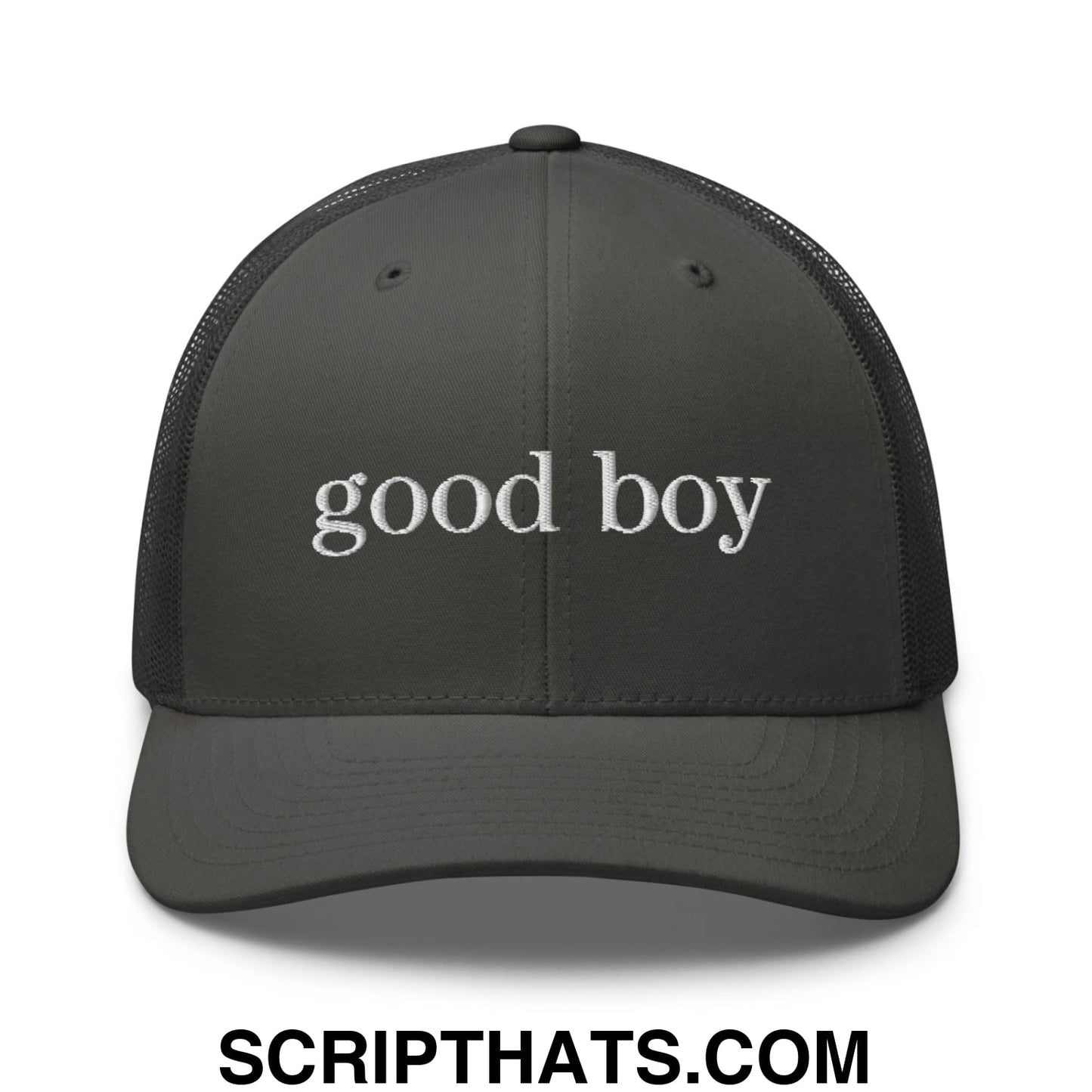 good boy Embroidered Mesh Trucker Hat Charcoal