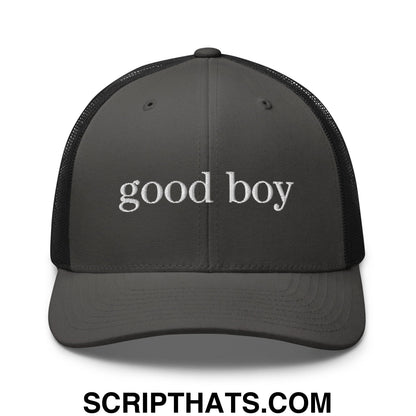 good boy Embroidered Mesh Trucker Hat Charcoal Black