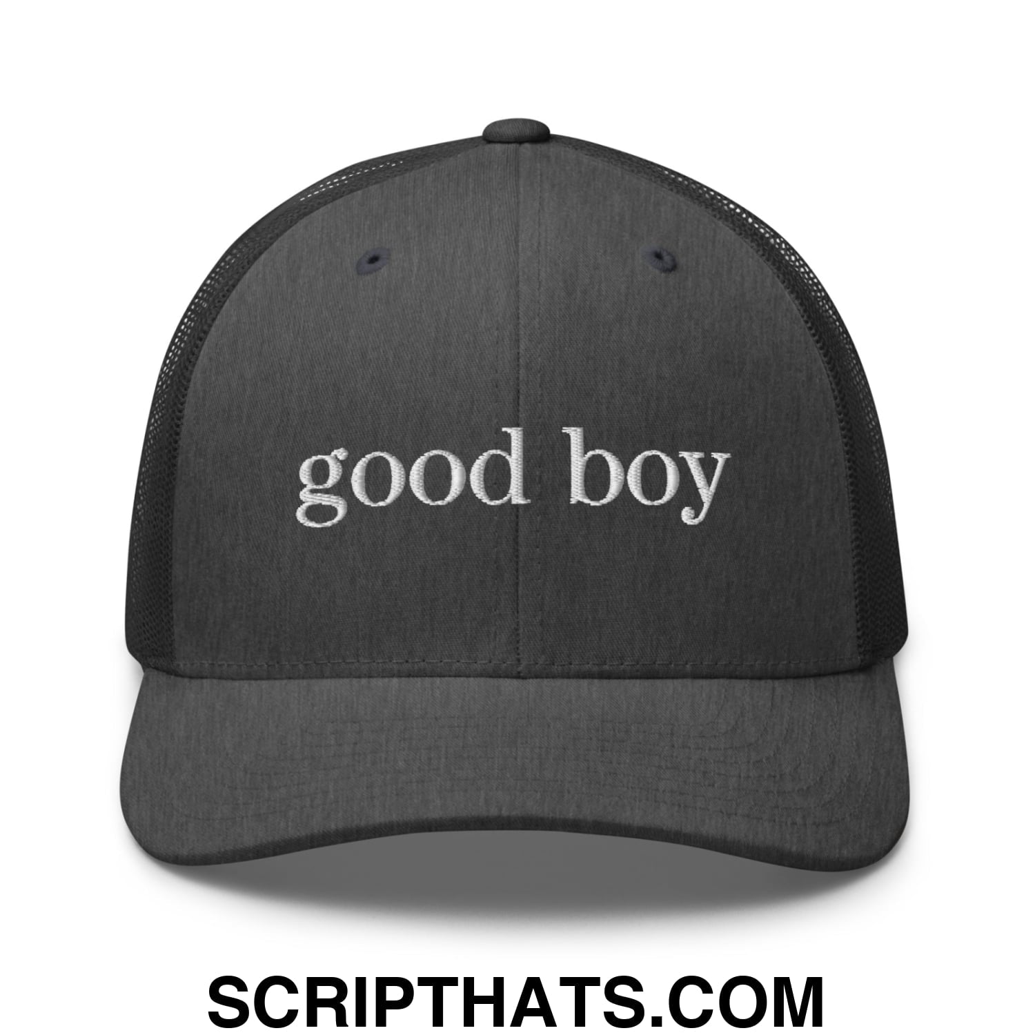 good boy Embroidered Mesh Trucker Hat Dark Heather Gray