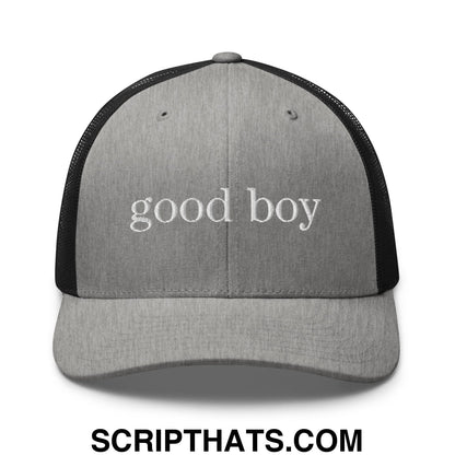 good boy Embroidered Mesh Trucker Hat Heather Black