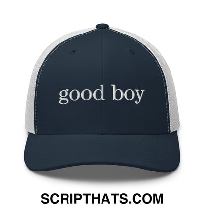 good boy Embroidered Mesh Trucker Hat Navy White