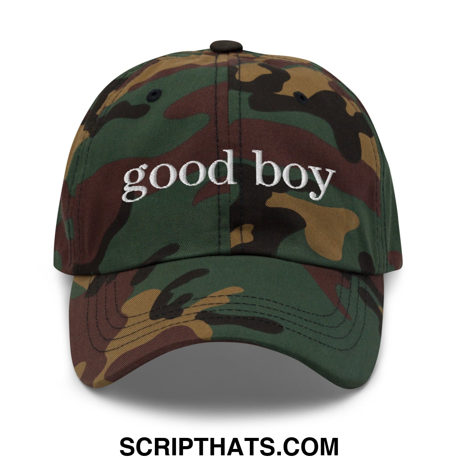 good boy Embroidered Unstructured Dad Hat Green Camo