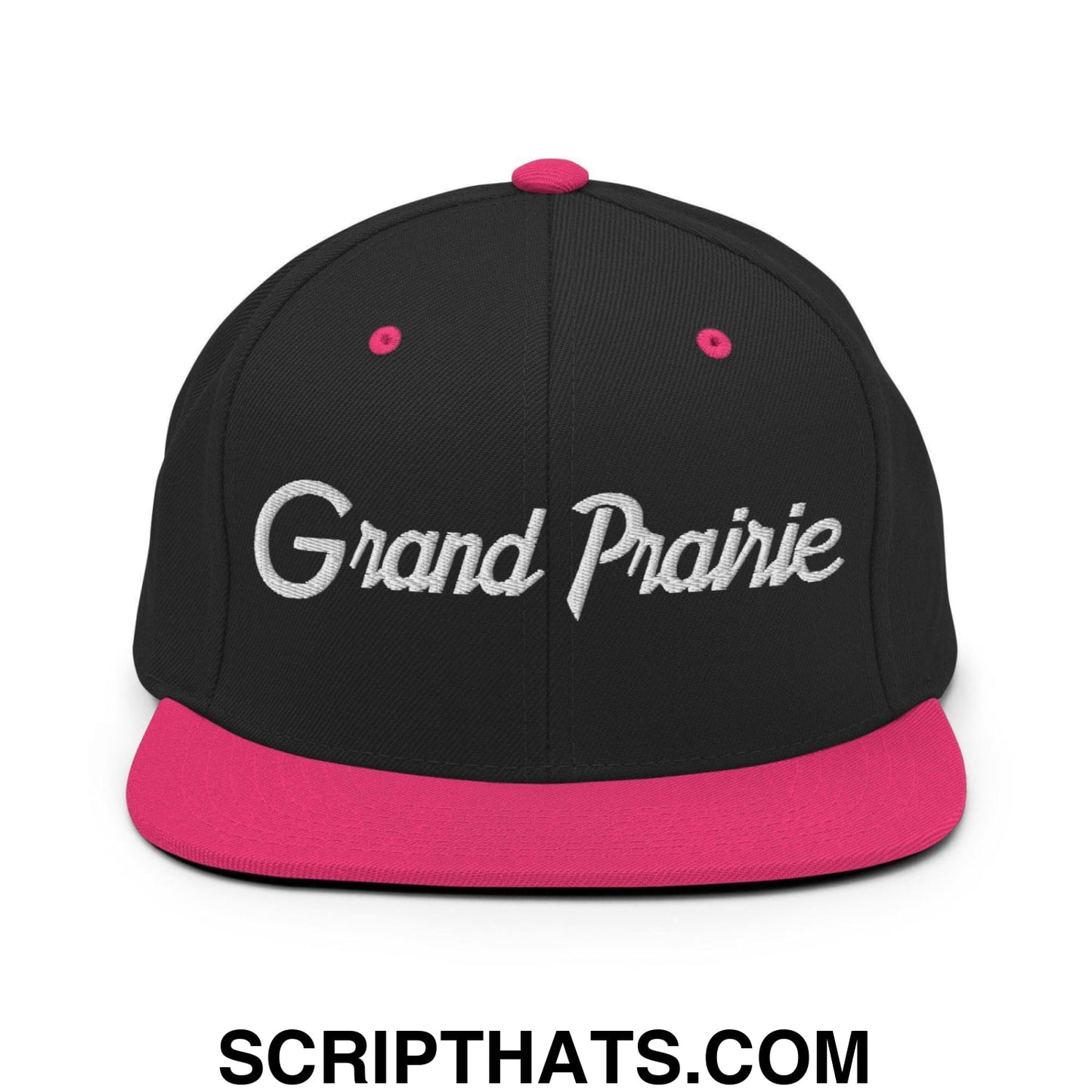 Grand Prairie Script Snapback Hat Black Neon Pink