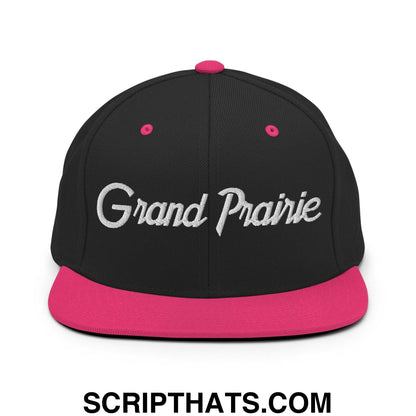 Grand Prairie Script Snapback Hat Black Neon Pink