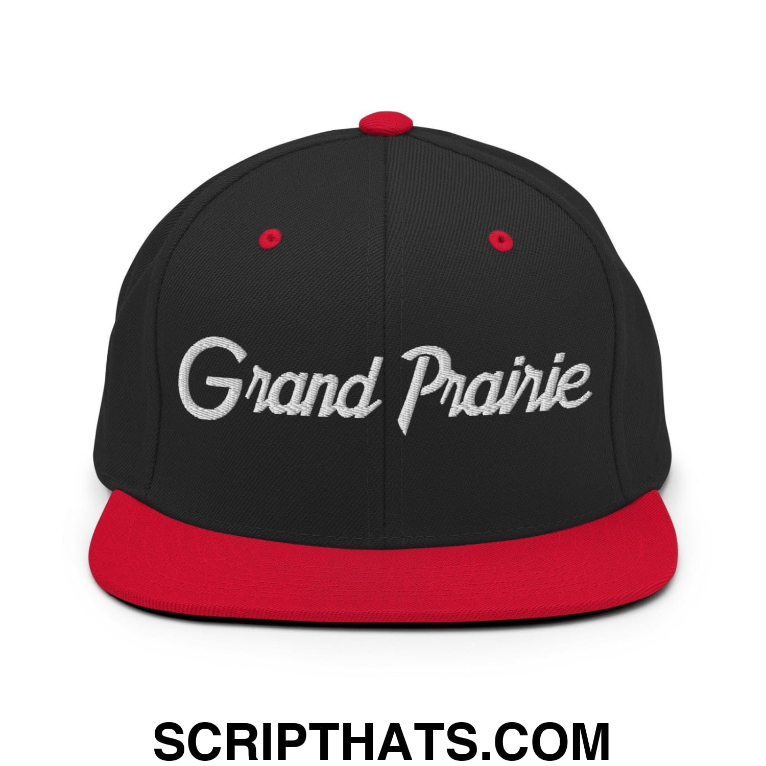 Grand Prairie Script Snapback Hat Black Red