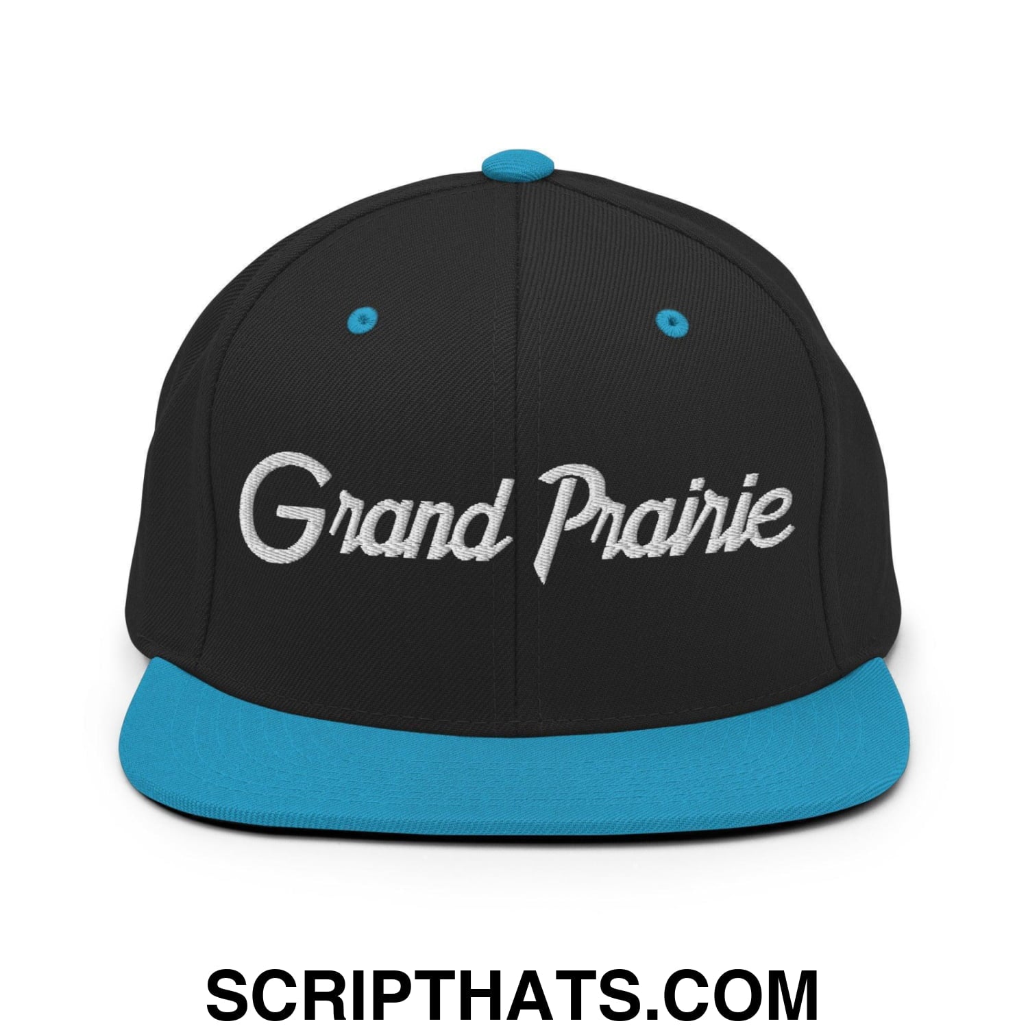 Grand Prairie Script Snapback Hat Black Teal