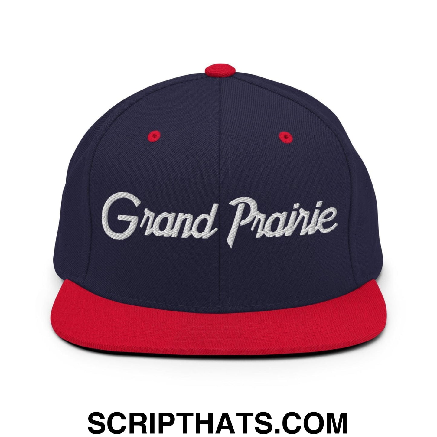Grand Prairie Script Snapback Hat Navy Red