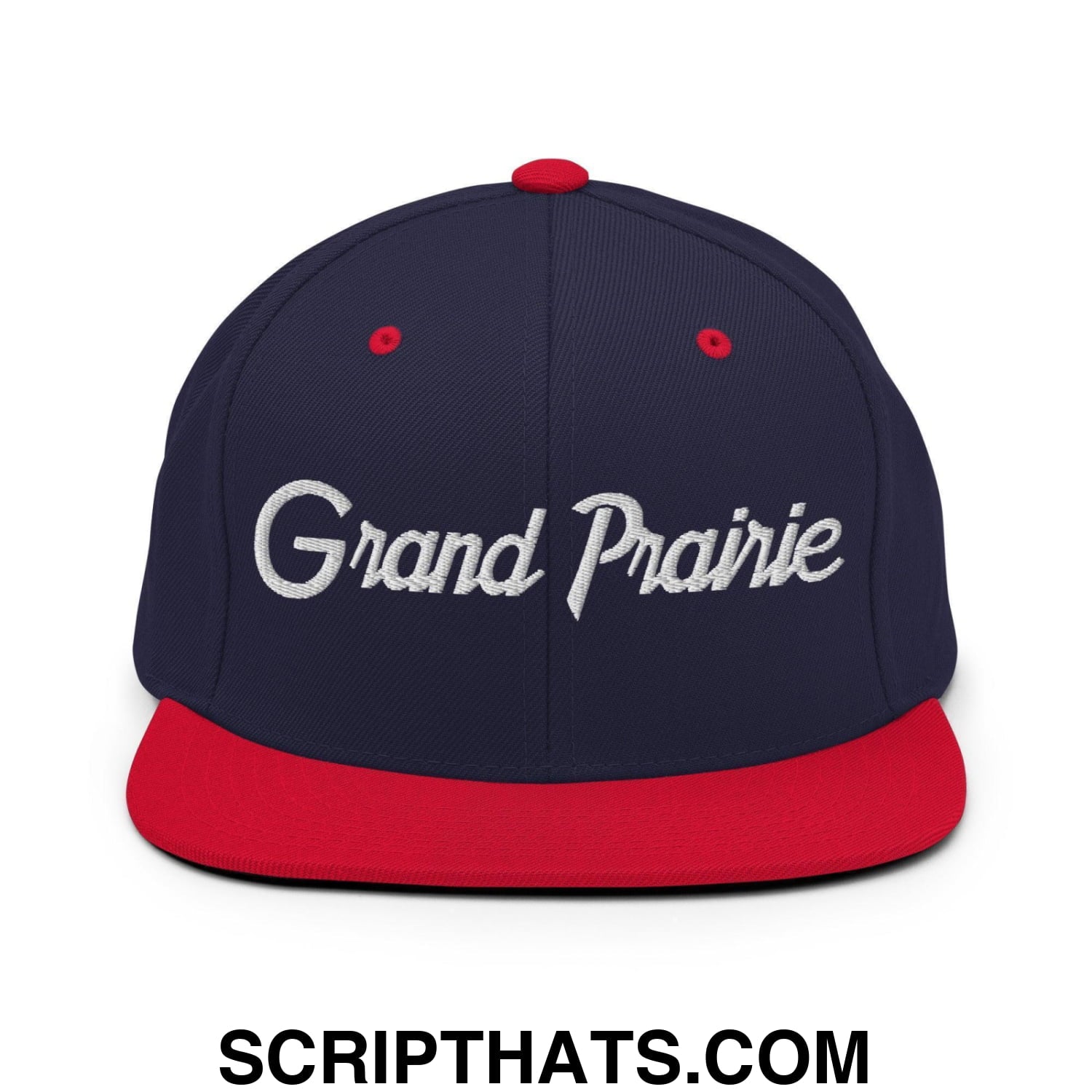 Grand Prairie Script Snapback Hat Navy Red