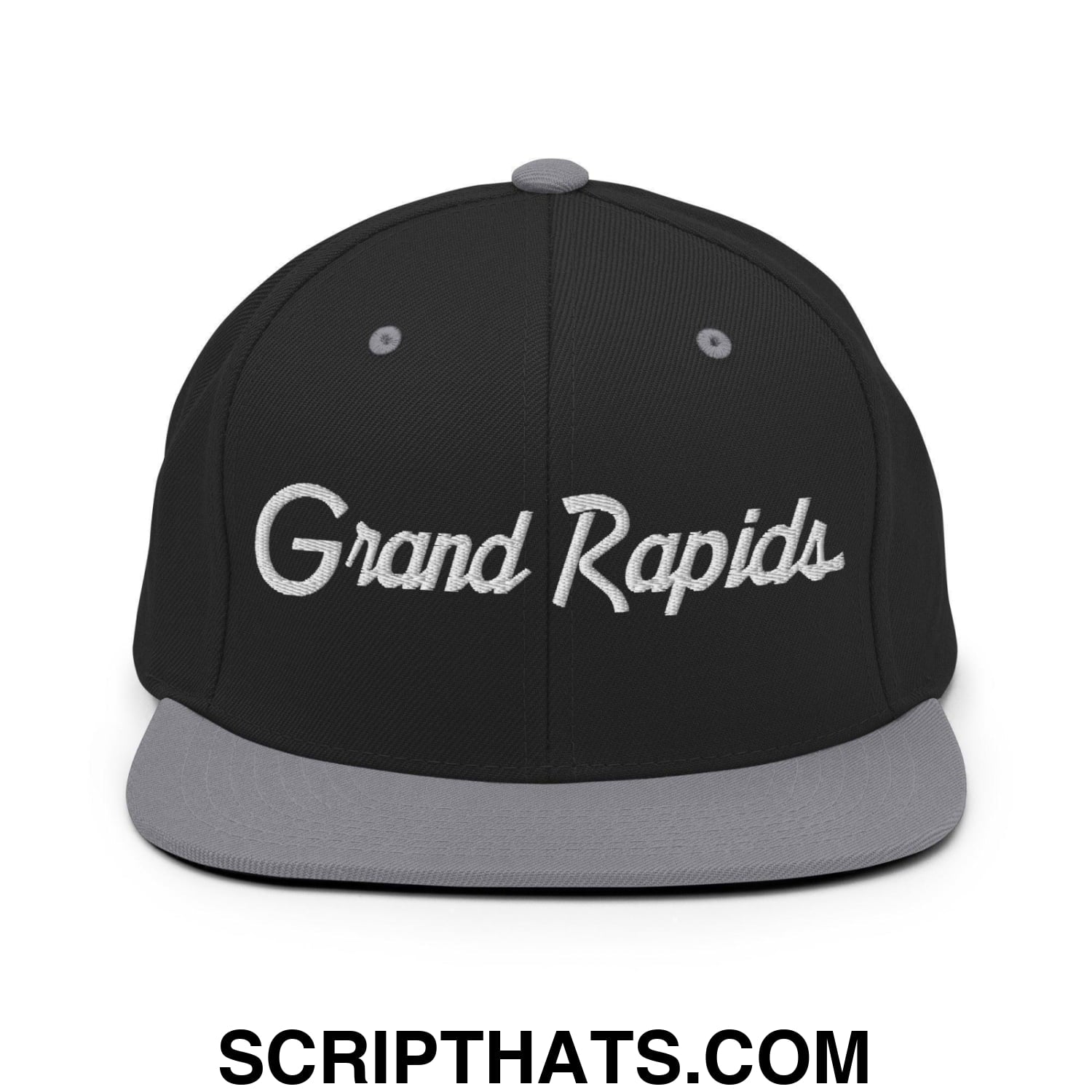 Grand Rapids Script Snapback Hat Black Silver