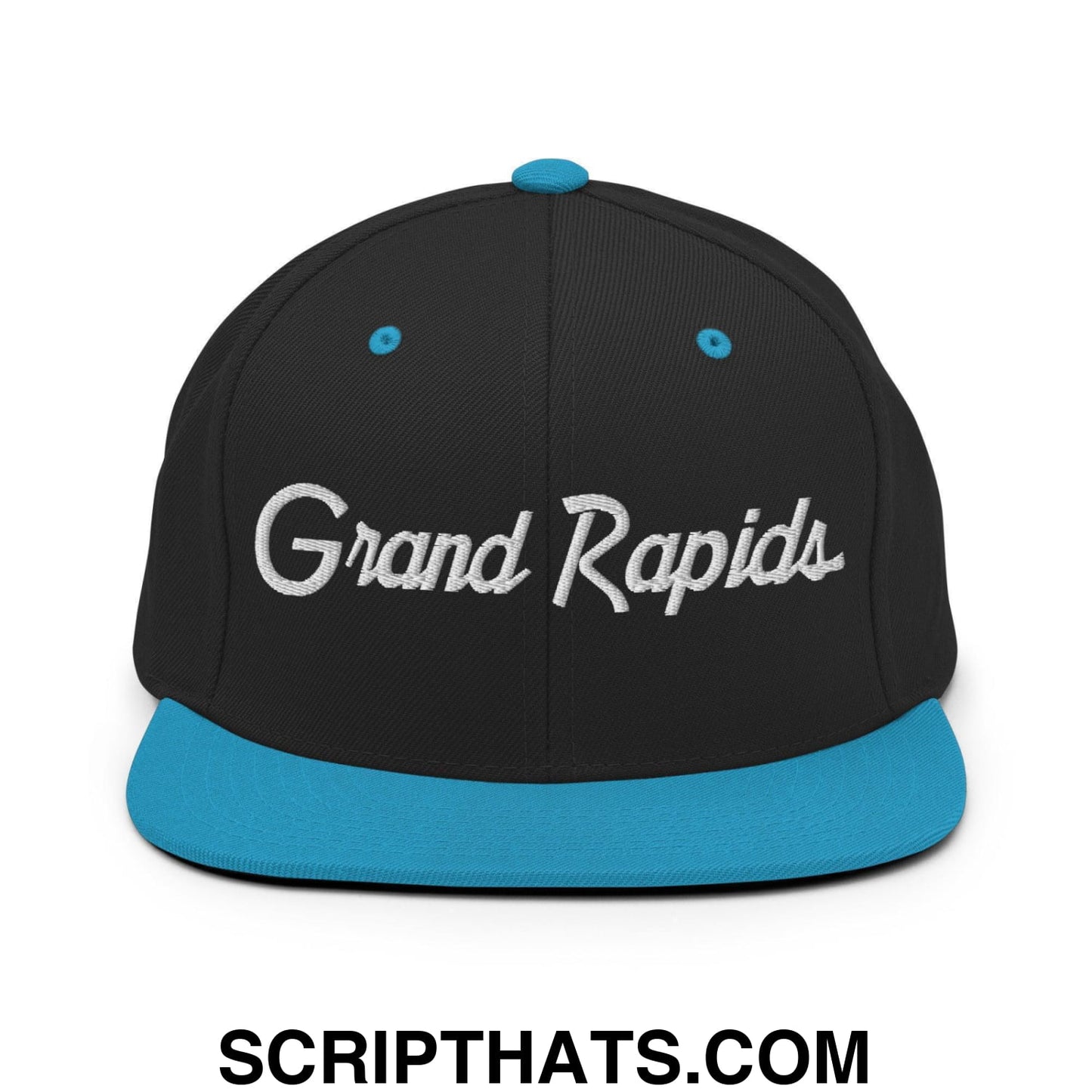 Grand Rapids Script Snapback Hat Black Teal