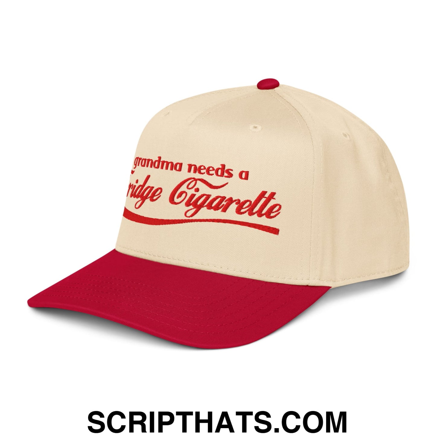Grandma Needs a Fridge Cigarette Embroidered Baseball Snapback Hat Red Natural