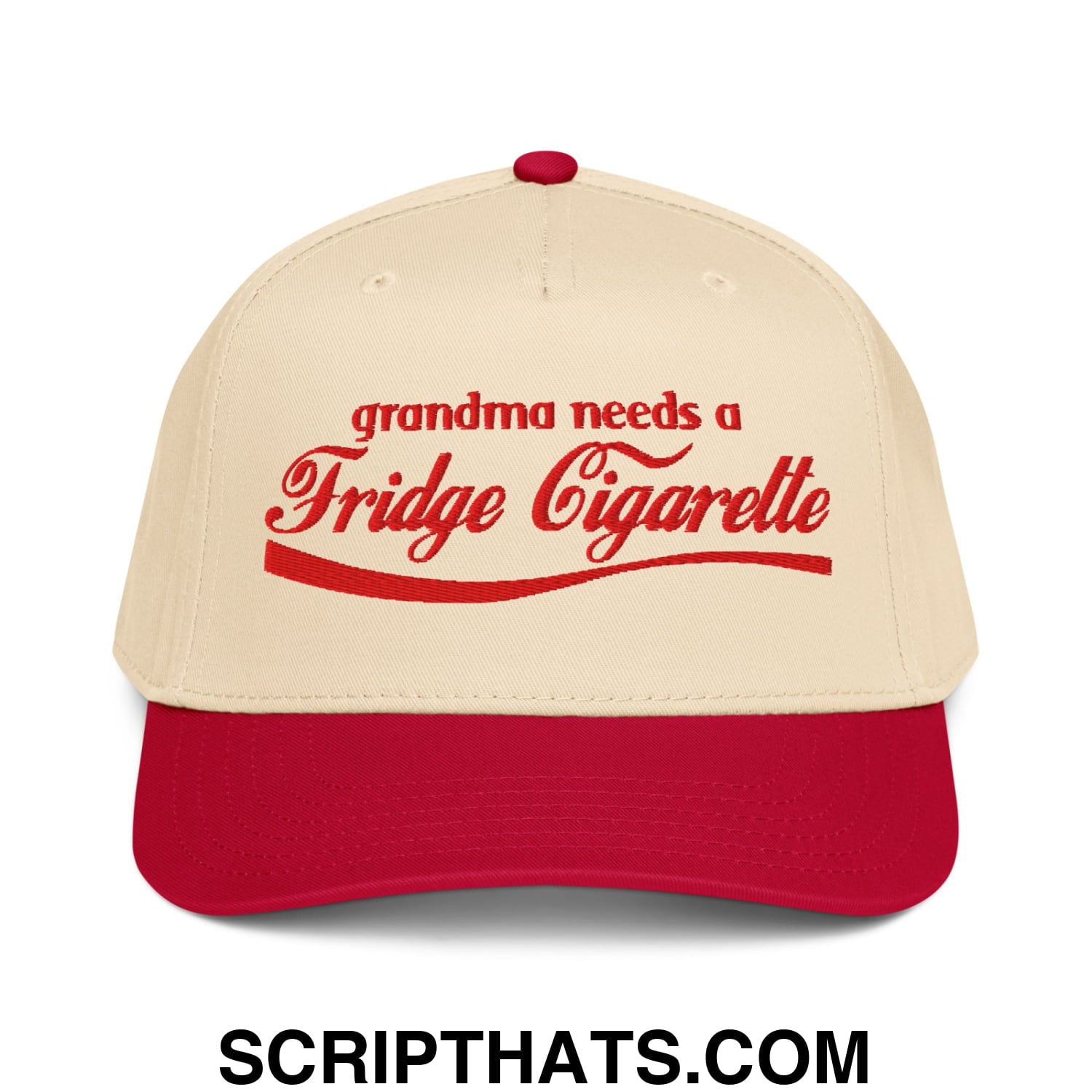 Grandma Needs a Fridge Cigarette Embroidered Baseball Snapback Hat Red Natural