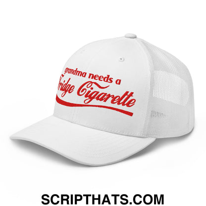 Grandma Needs a Fridge Cigarette Embroidered Mesh Trucker Hat White