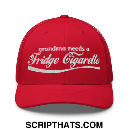 Grandma Needs a Fridge Cigarette Embroidered Mesh Trucker Hat Red