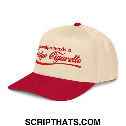 Grandpa Needs a Fridge Cigarette Embroidered Baseball Snapback Hat Red Natural