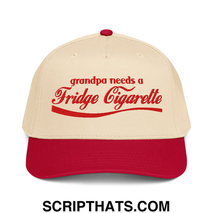 Grandpa Needs a Fridge Cigarette Embroidered Baseball Snapback Hat Red Natural
