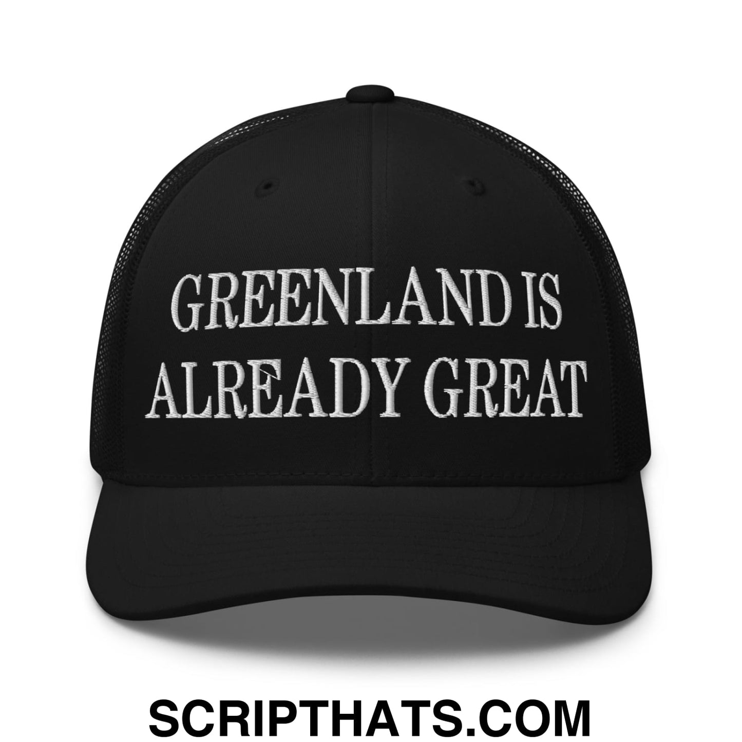 Greenland Is Already Great Embroidered Mesh Trucker Hat Black