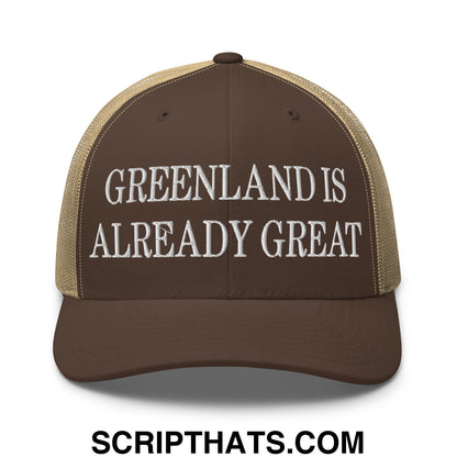 Greenland Is Already Great Embroidered Mesh Trucker Hat Brown Khaki