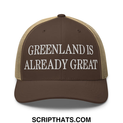 Greenland Is Already Great Embroidered Mesh Trucker Hat Brown Khaki